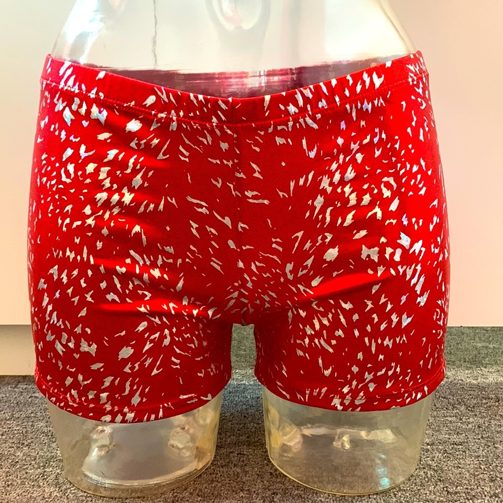 Red Foil Holo Confetti Spandex Hot Shorts L Or XL Cheer & Dance—New